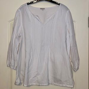 Talbots Split Neck Pintuck White Blouse